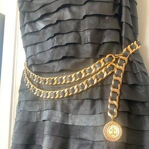 CHANEL Vintage Chunky Double Chain Lambskin Leather Belt with Medallion